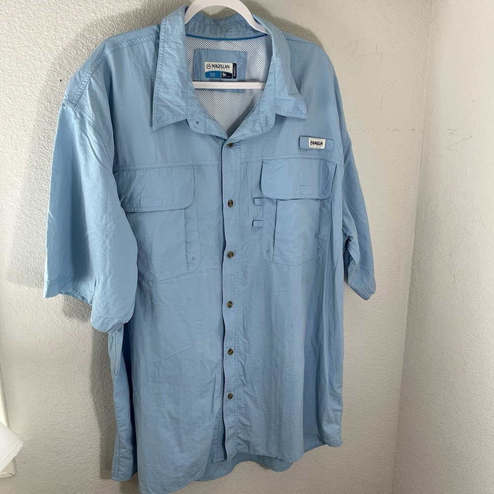 Magellan Shirt Men's 4XL Short Sleeve Angler Fit MagWick  Blue Vented Fishing
